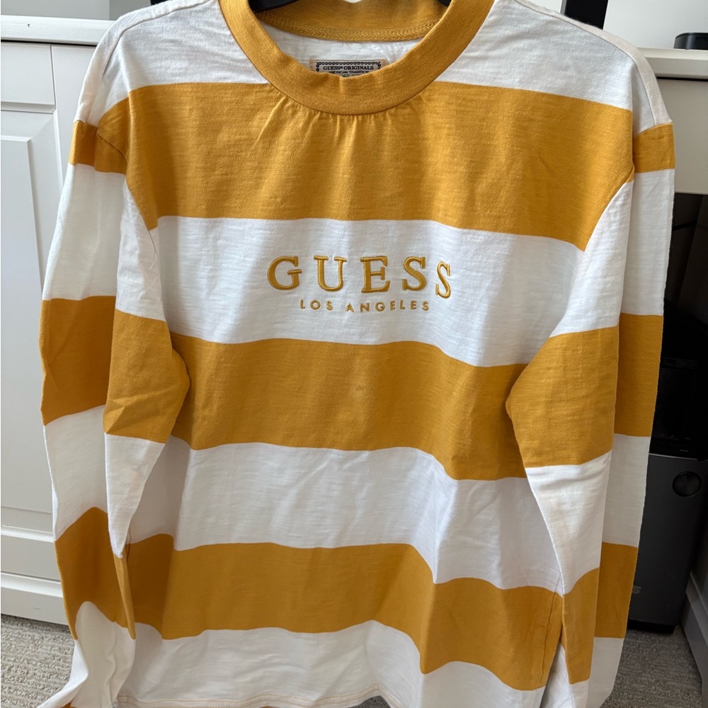 GUESS Striped Yellow & White Crewneck Tee